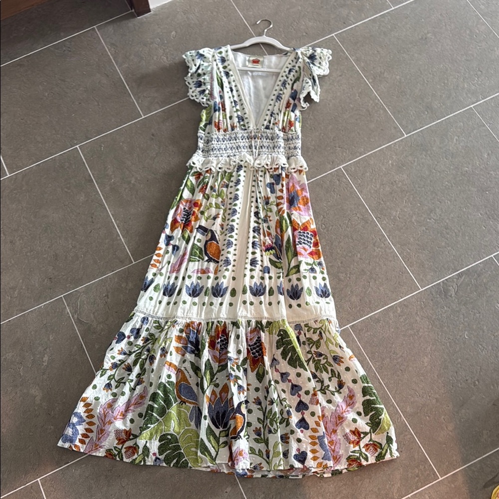FARM RIO Flutter Sleeve Tropical Maxi Dress
